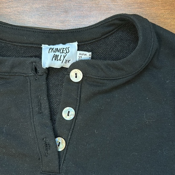 Princess Polly Boxy Fit Cropped V Neck Sweatshirt Black Size 4 - Picture 2 of 5